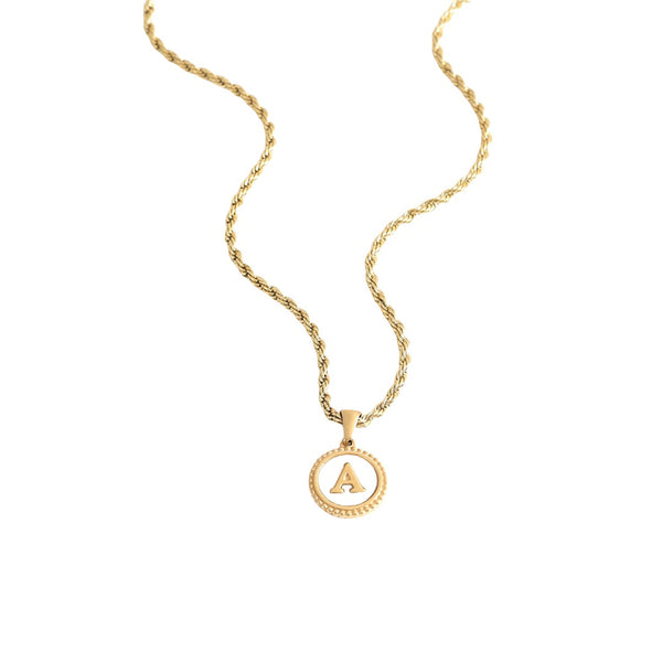 Initial Disc Pendant Necklace in Mother of Pearl