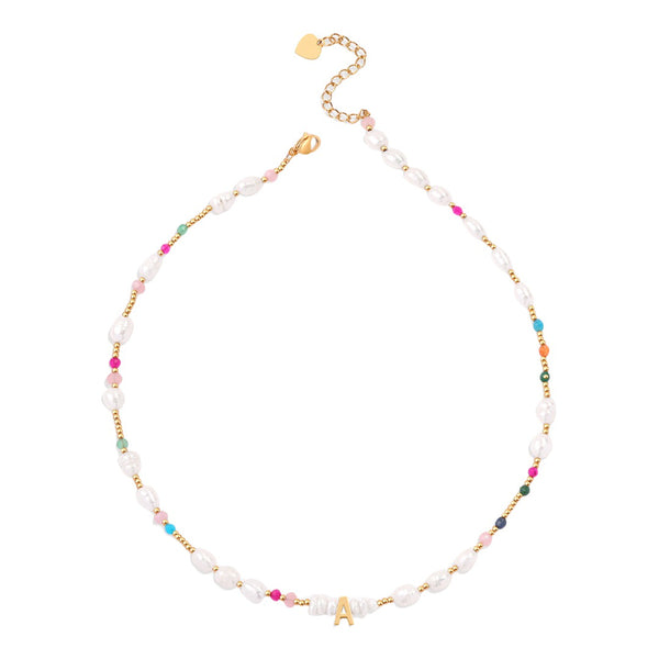 Pearl Gem Initial Necklace