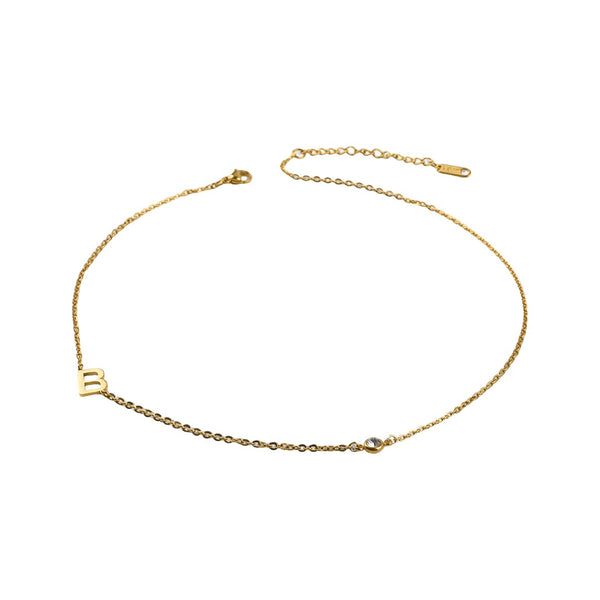Initial Necklace with Gemstone Detail