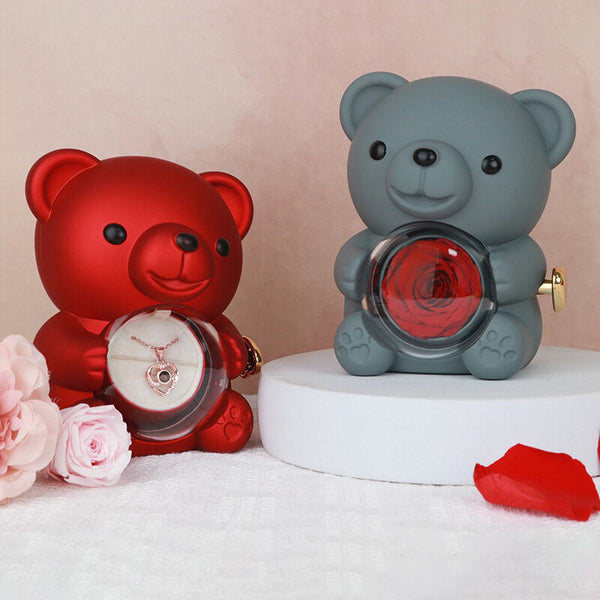Hugging Bear Rotating Surprise Rose Jewelry Box