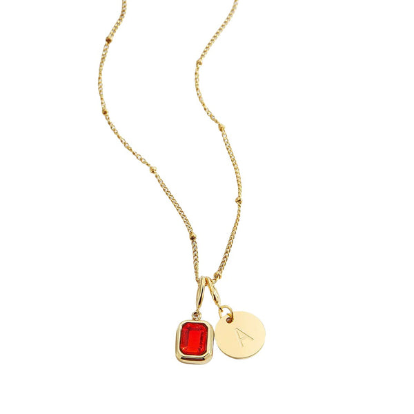 Baguette Gem Letter Pendant Necklace
